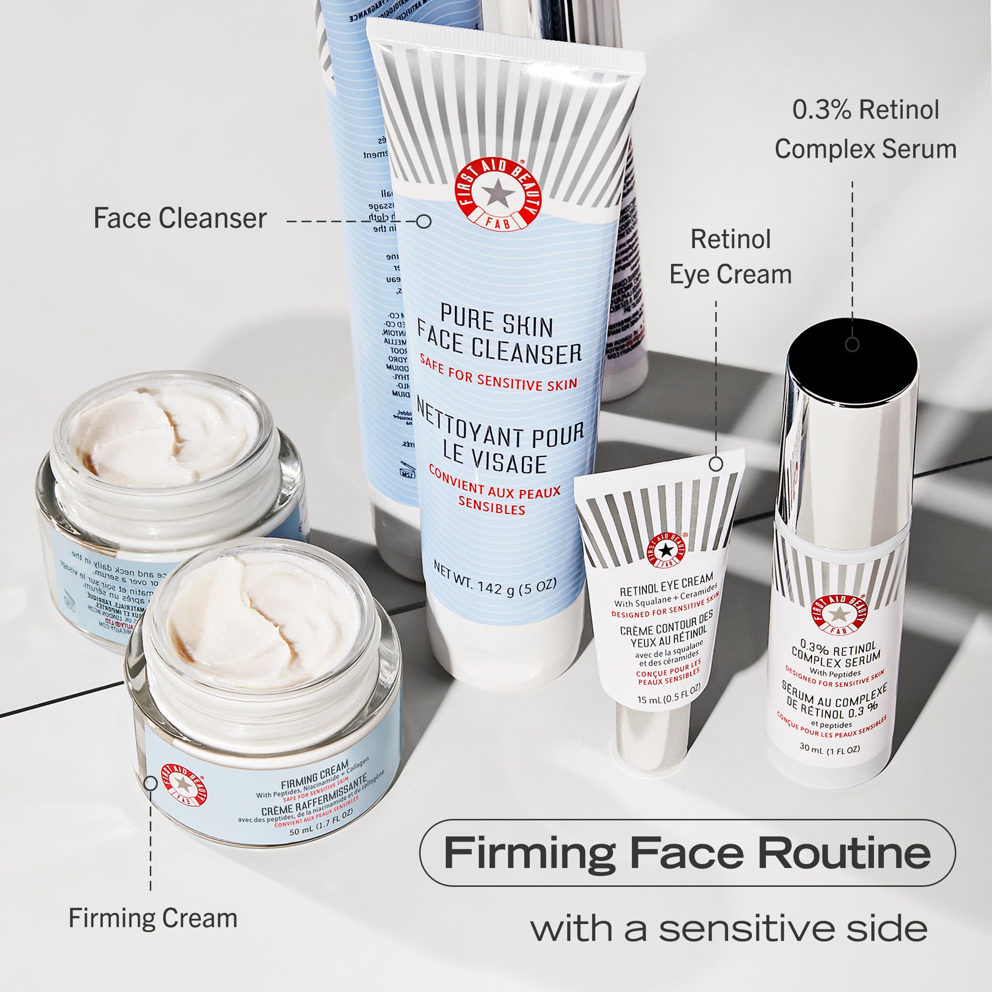 First Aid Beauty sensitive-skin testing icons and labels