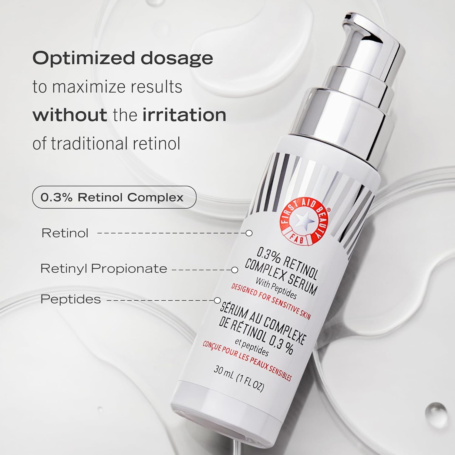 First Aid Beauty serum application on skin—soothing, comfortable nightly use.