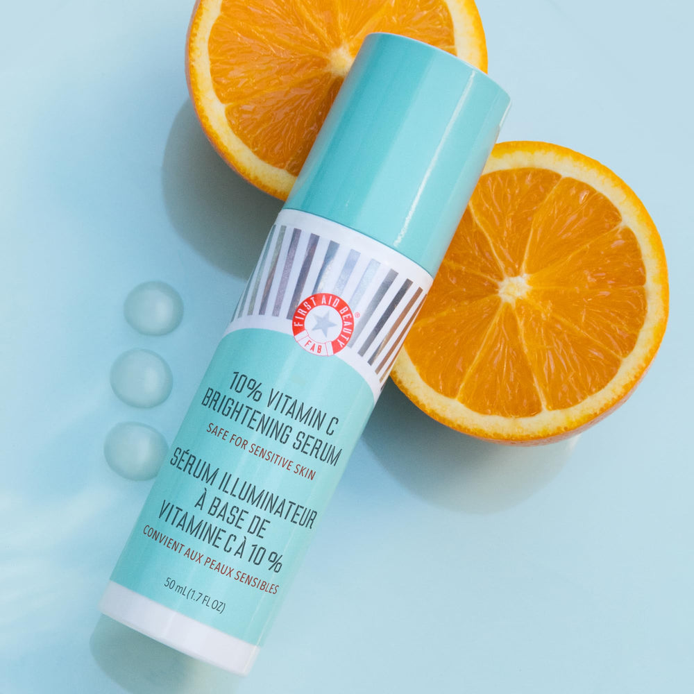Morning routine with First Aid Beauty serum for radiant, even-toned skin