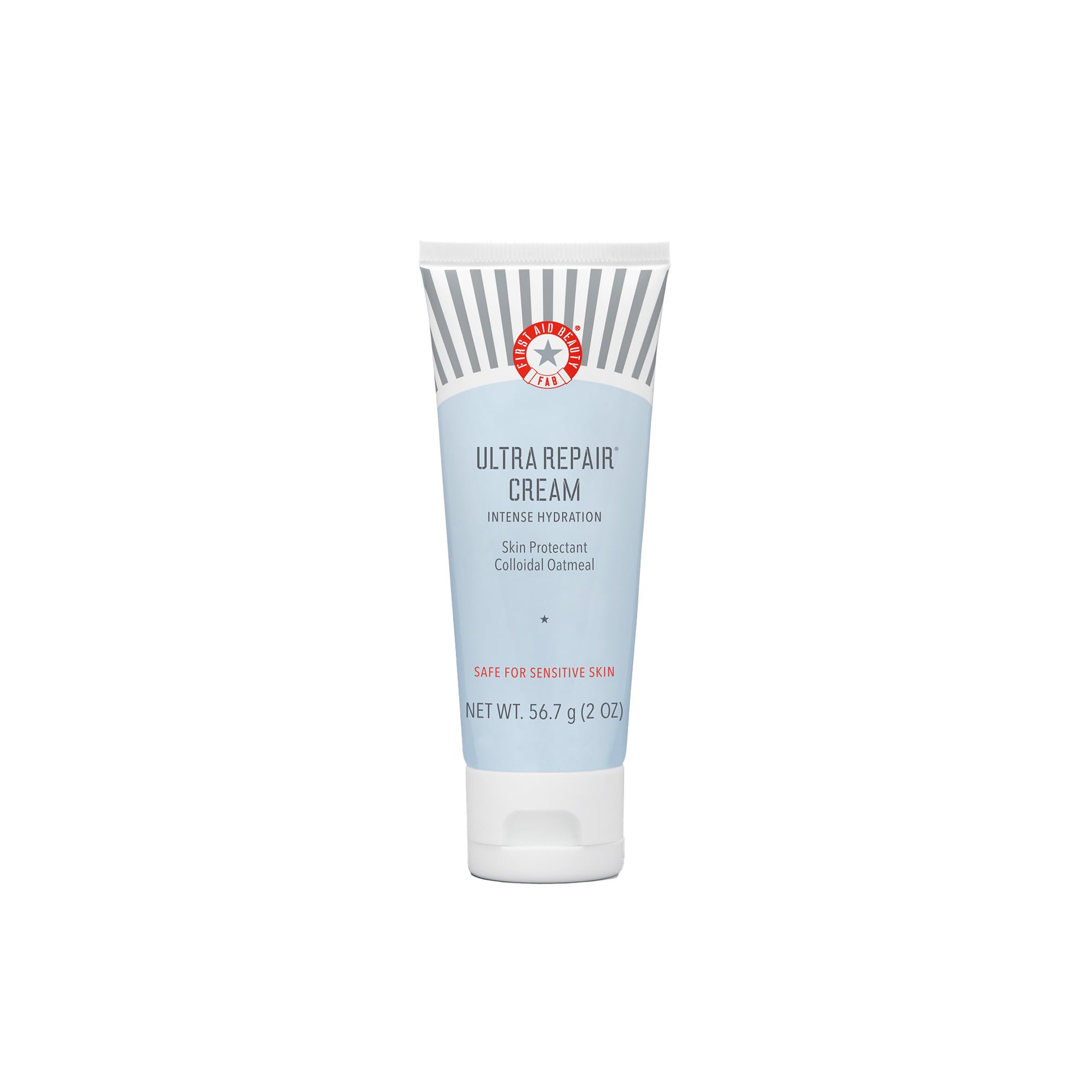 First Aid Beauty Ultra Repair Cream jar closeup demonstrates whipped texture for lasting hydration.