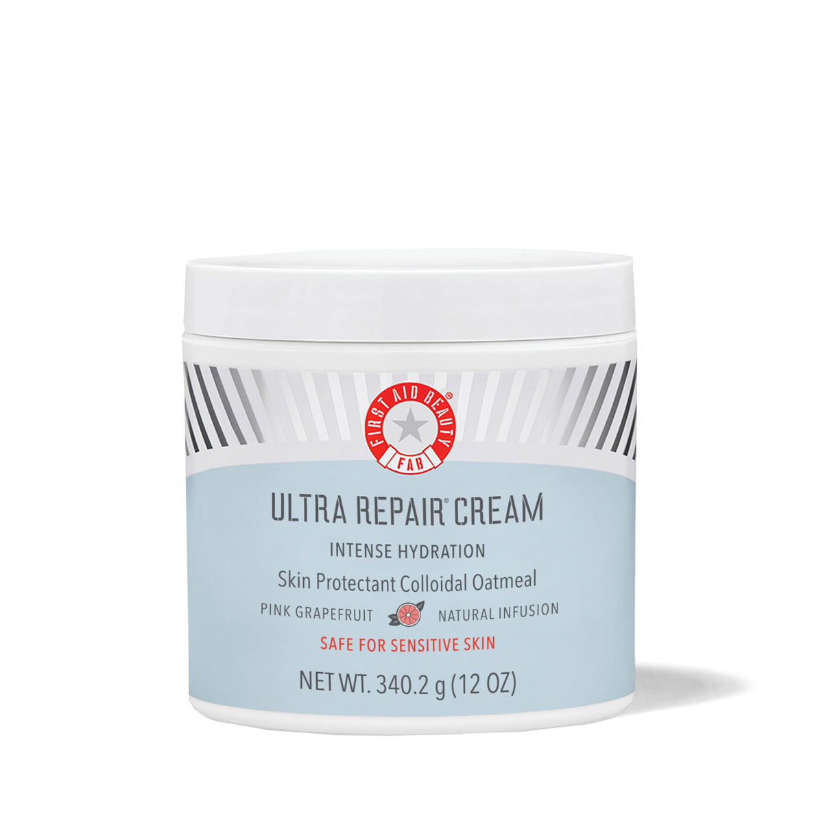 First Aid Beauty Ultra Repair Cream packaging front with grapefruit scent emphasis for hydration