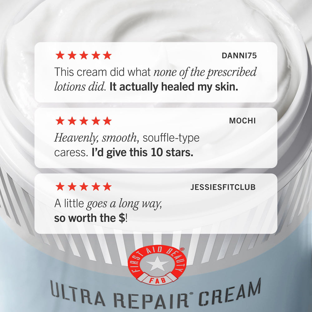 First Aid Beauty Ultra Repair Cream travel-friendly pack image suggesting on-the-go hydration.