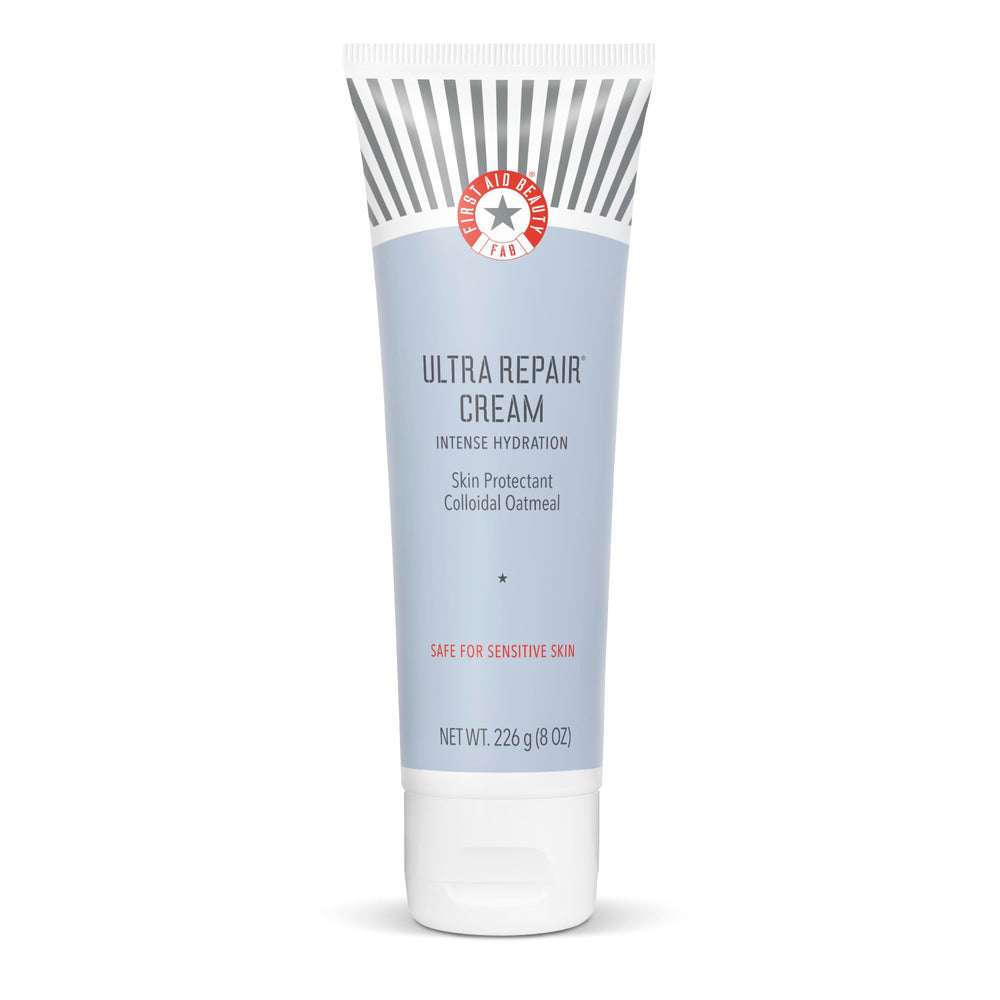 First Aid Beauty Ultra Repair Cream tub close-up showing rich hydration texture