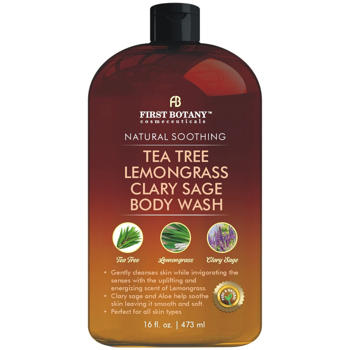 First Botany all natural body wash tea tree bottle pour for refreshing cleanse after workout