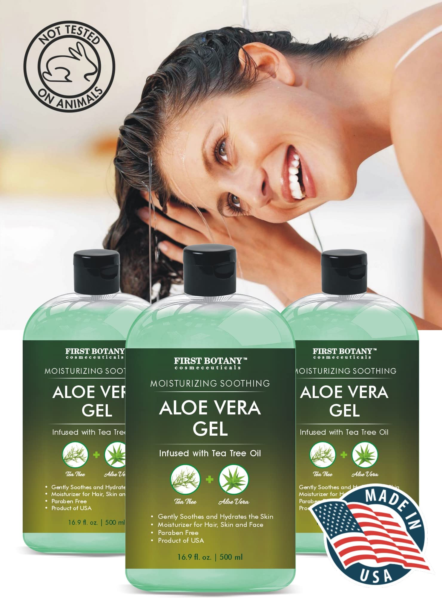 First Botany Aloe Vera Gel used for hair care and scalp moisture.