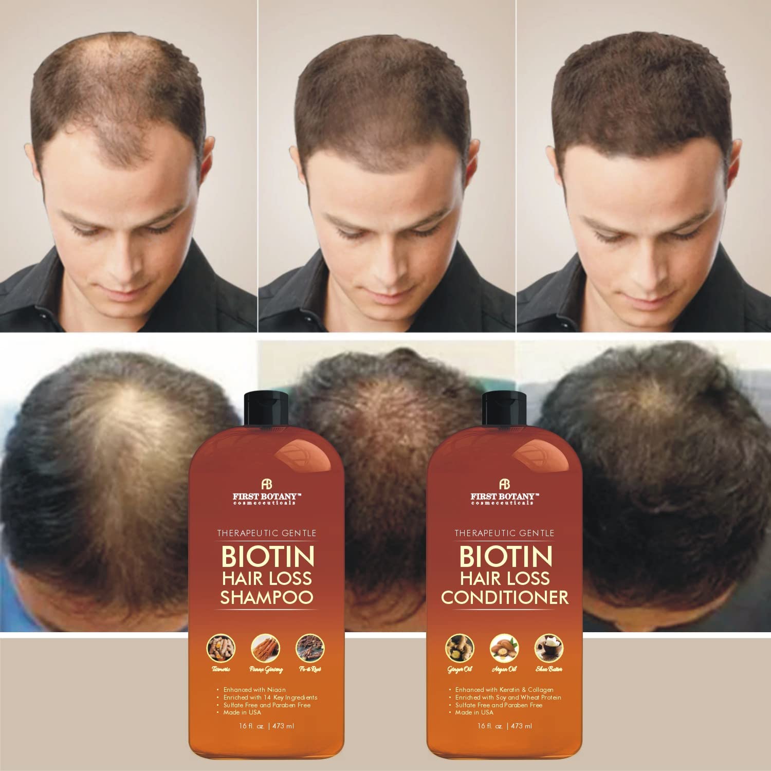 First Botany argan oil infusion illustration highlights natural growth-supporting botanicals.