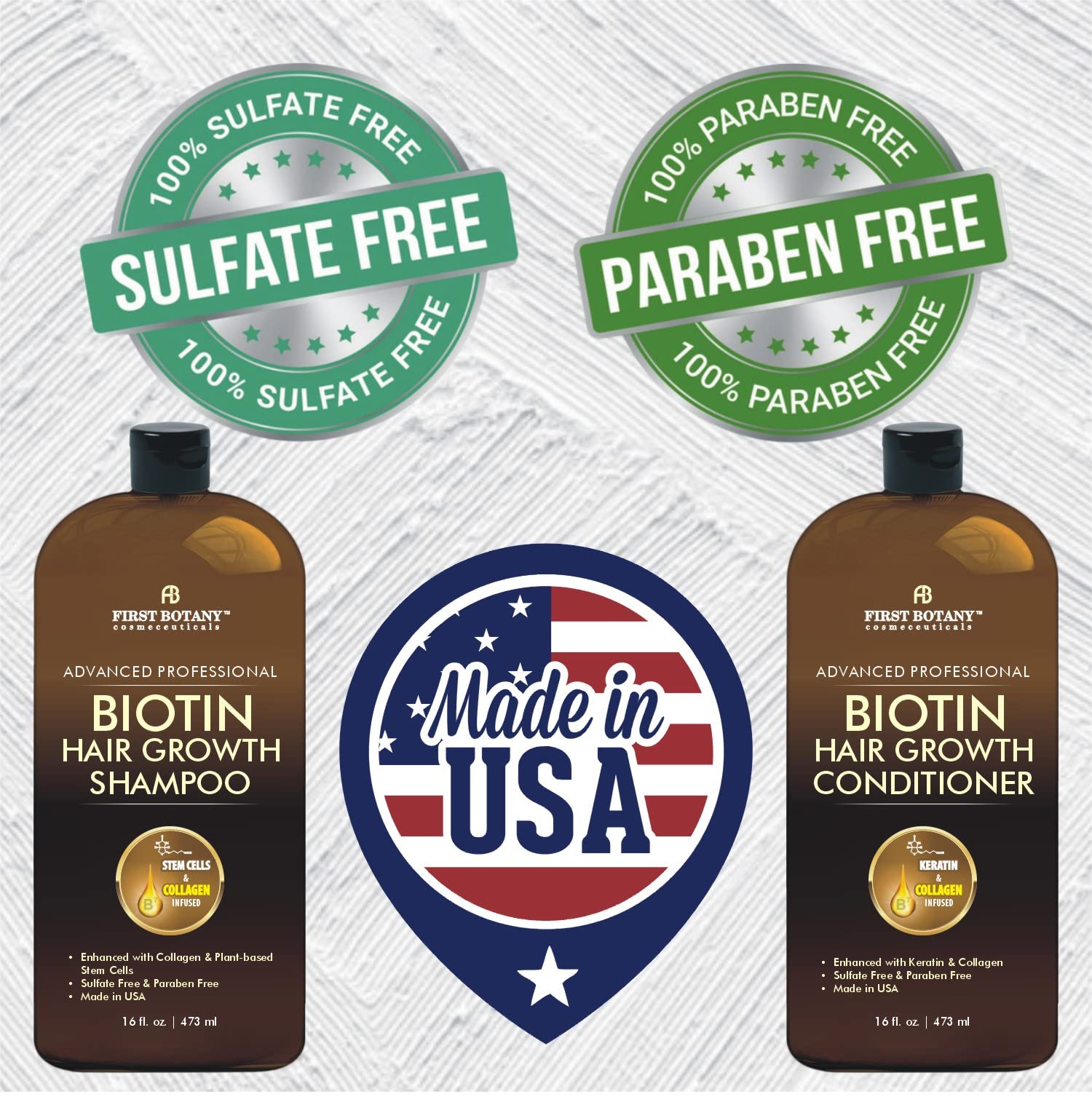 First Botany Biotin Hair Growth Conditioner enhancing shine and hydration.