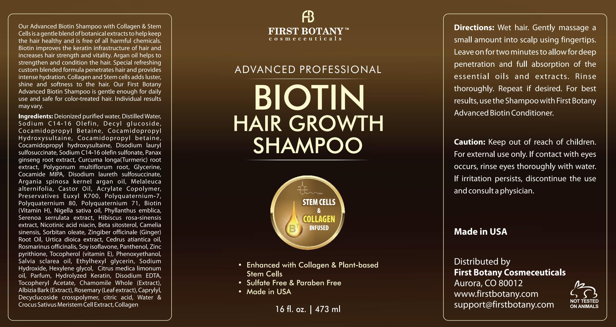 First Botany Biotin shampoo strengthening hair follicles for thicker, prettier hair.