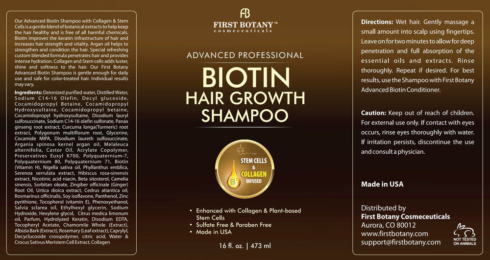 First Botany Biotin shampoo strengthening hair follicles for thicker, prettier hair.