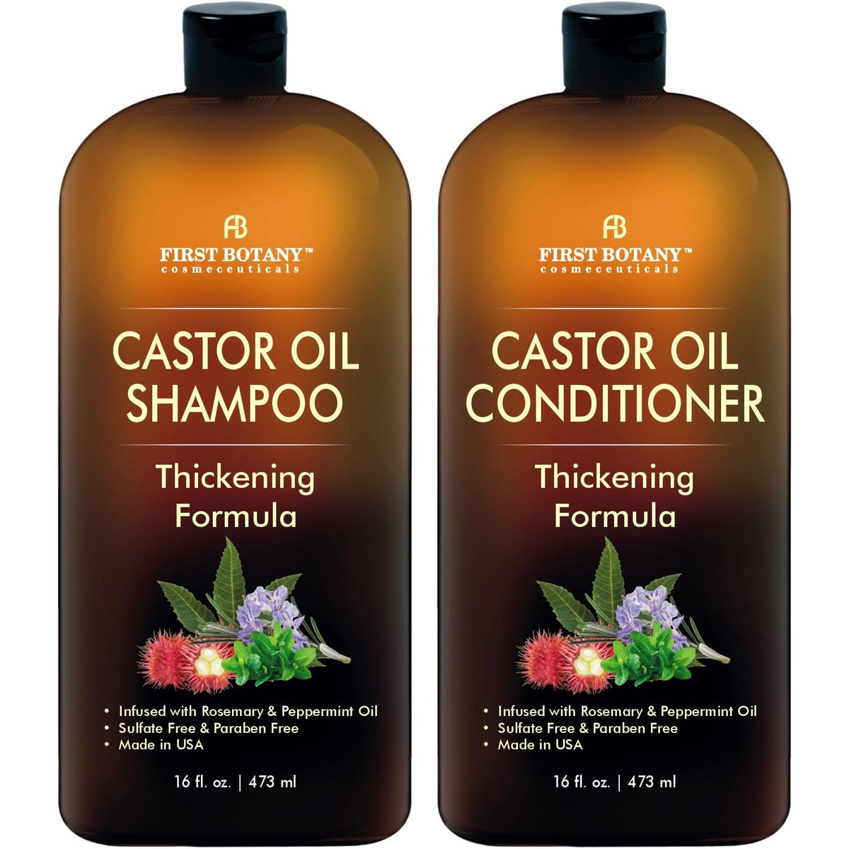 First Botany Castor Oil Shampoo bottle close-up for clean, refreshed hair.
