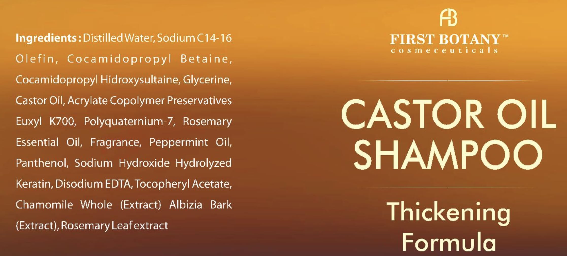 First Botany Castor Oil Shampoo sulfate-free label signals gentle cleansing.