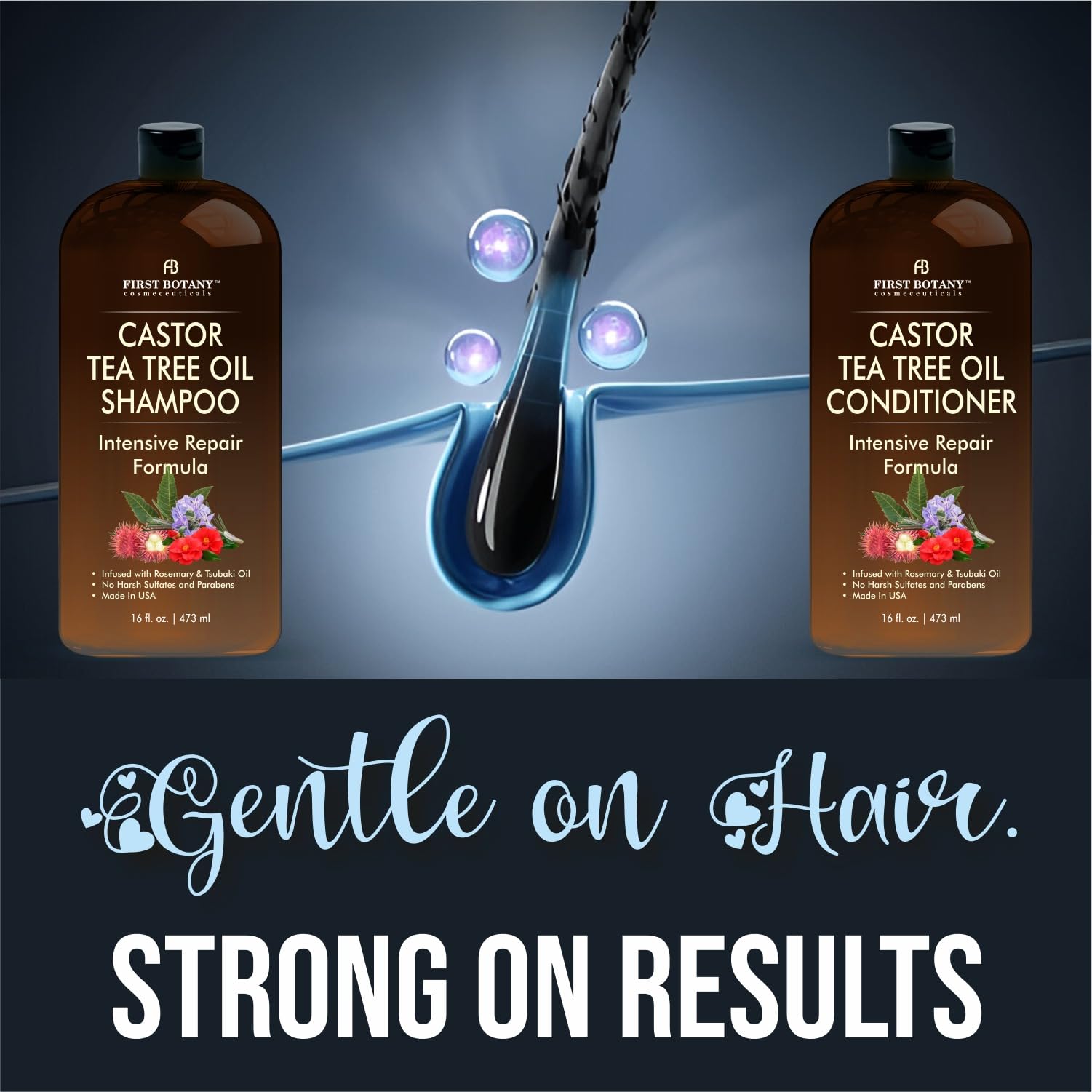 First Botany Castor Tea Tree Conditioner bottle nourishes and smooths hair.