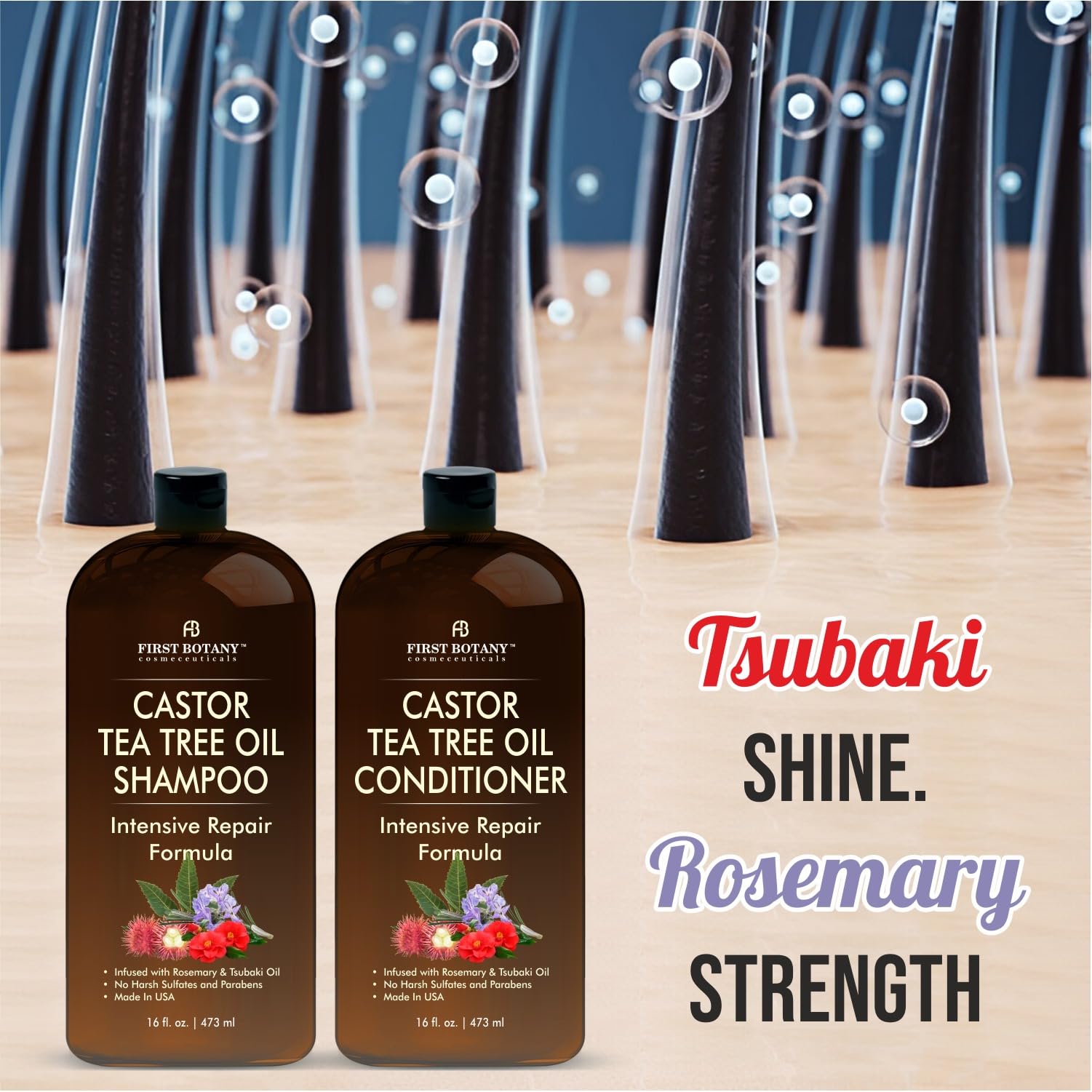 First Botany Castor Tea Tree Shampoo lather demonstrates hydrating formula.