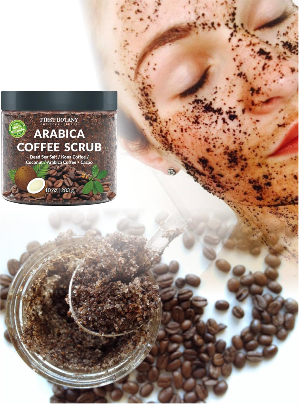 First Botany Cosmeceuticals coffee scrub with organic ingredients boosts antioxidants for youthful-looking skin.