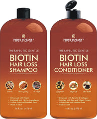 First Botany hair growth shampoo bottle highlights nourishing formula for healthier scalp.