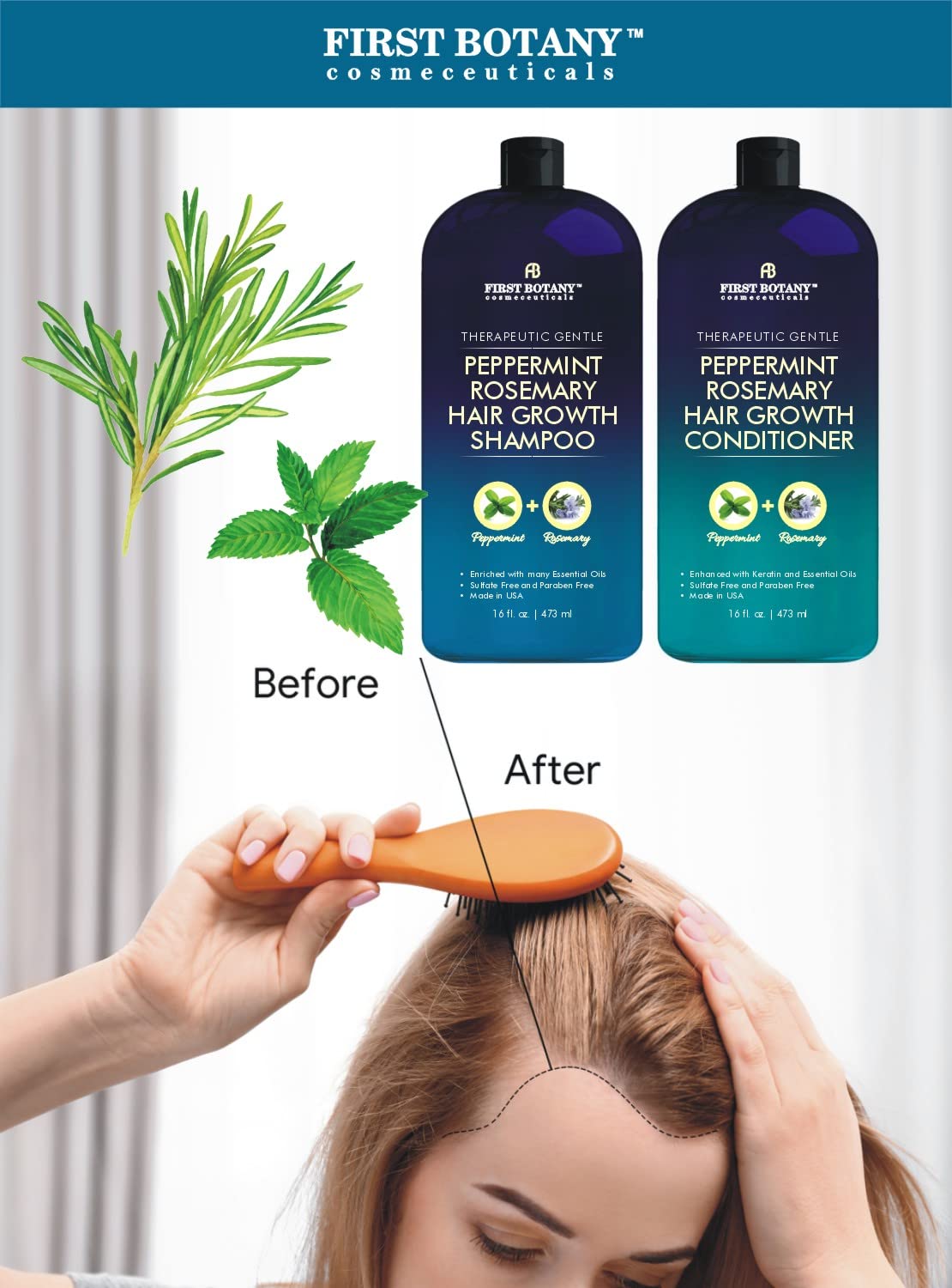 First Botany Peppermint Rosemary Conditioner bottle for detangling and moisture.
