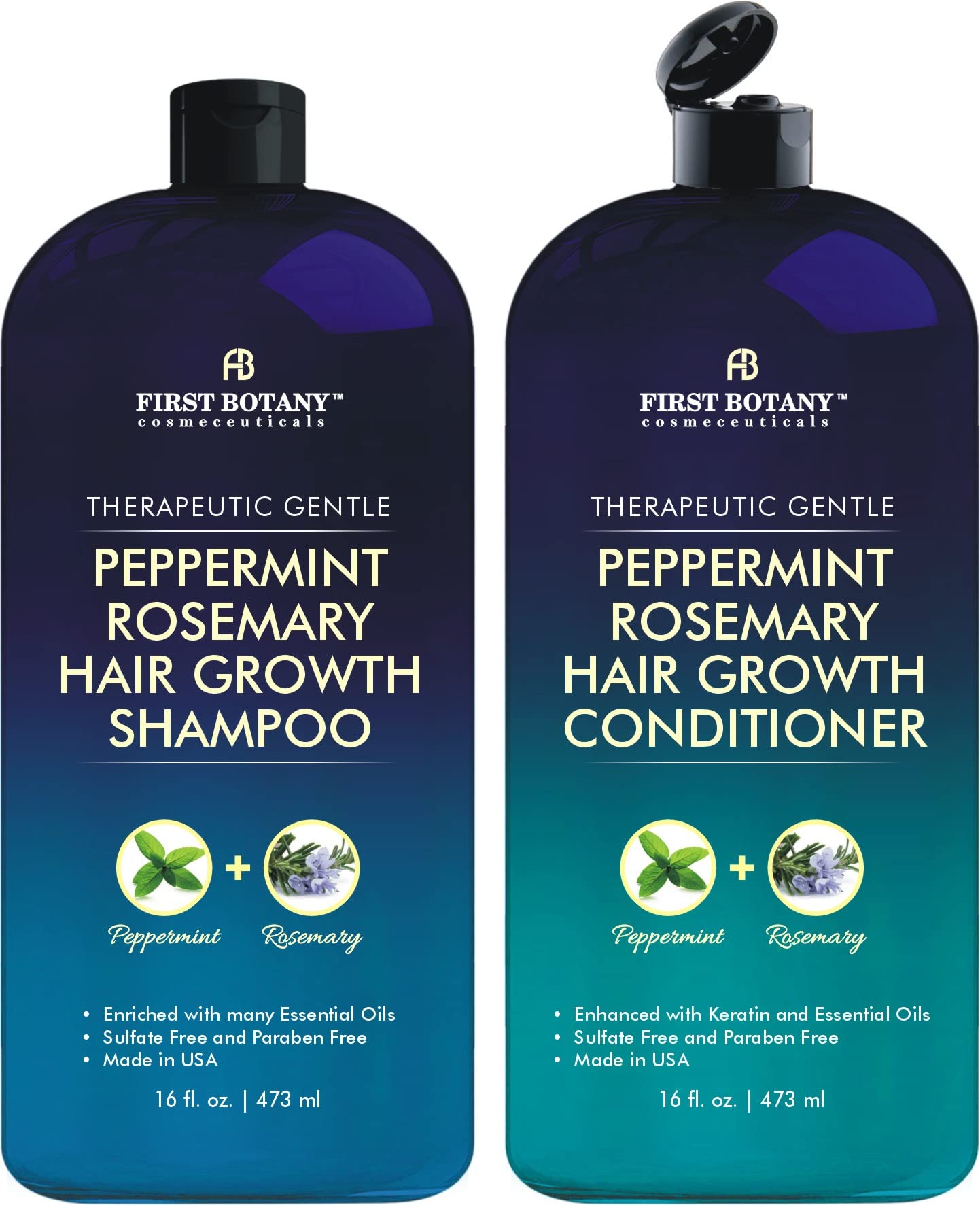 First Botany Peppermint Rosemary Shampoo bottle for refreshing daily hydration.