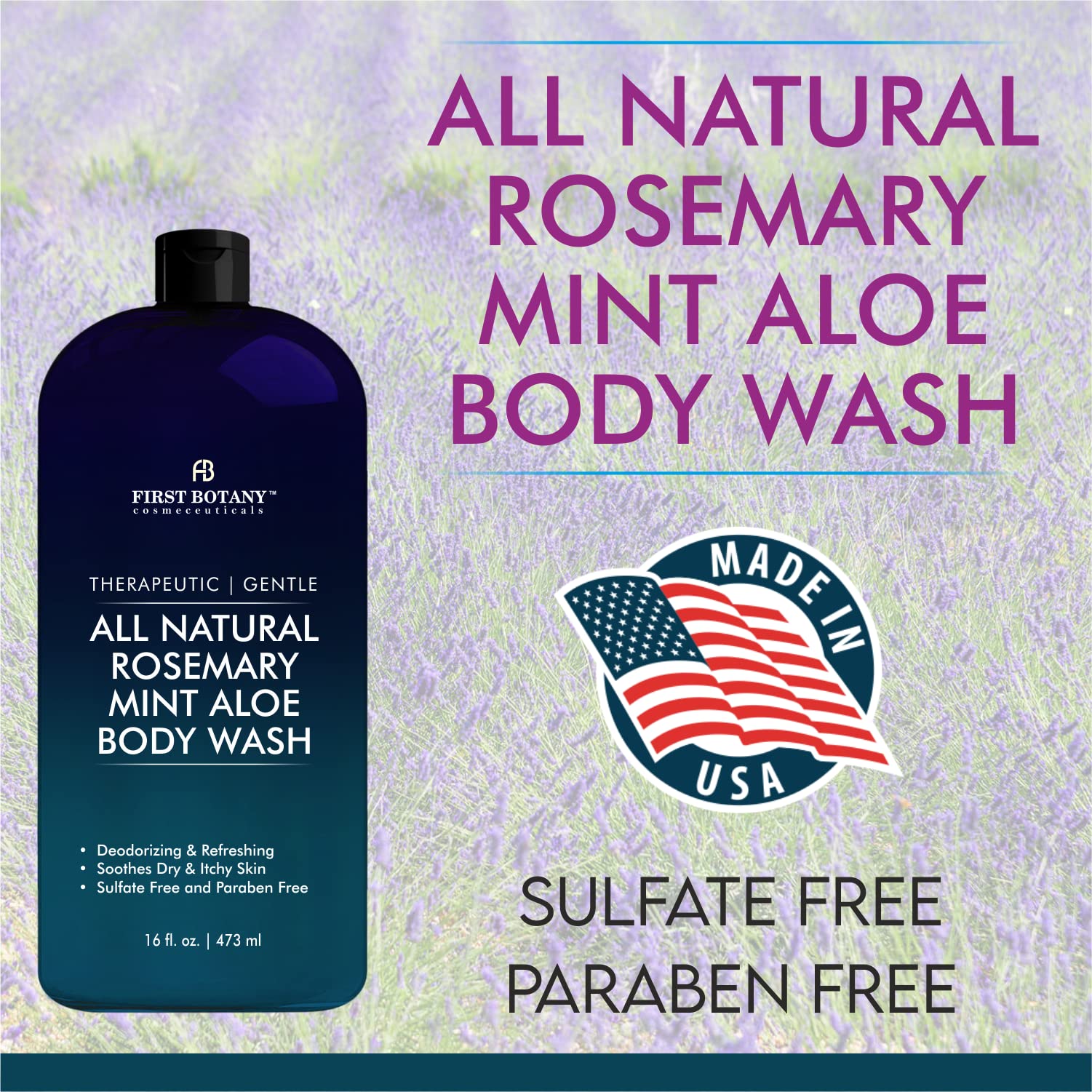 Narrow-angle bottle shot emphasizes 16 fl oz size and clean, health-conscious branding.