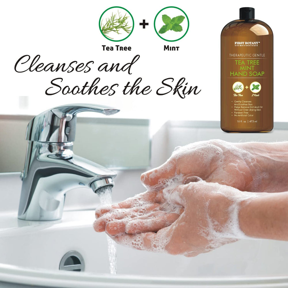 First Botany Tea Tree Mint Hand Soap foamy lather ready for gentle cleansing