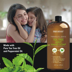 First Botany Tea Tree Mint Hand Soap ingredients graphic with nourishing oils