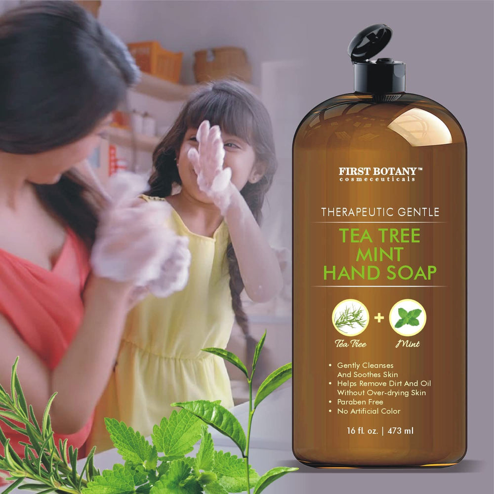 First Botany Tea Tree Mint Hand Soap on sink setup for quick handwashing