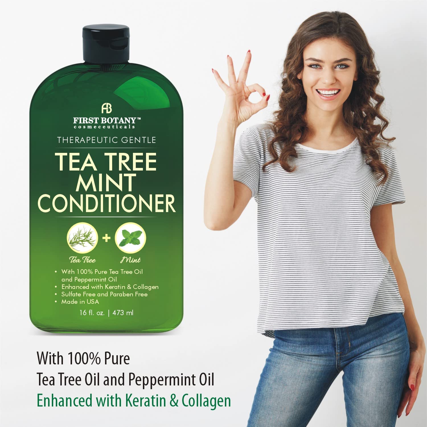 First Botany Tea Tree Mint label close-up reveals tea tree and peppermint oils.