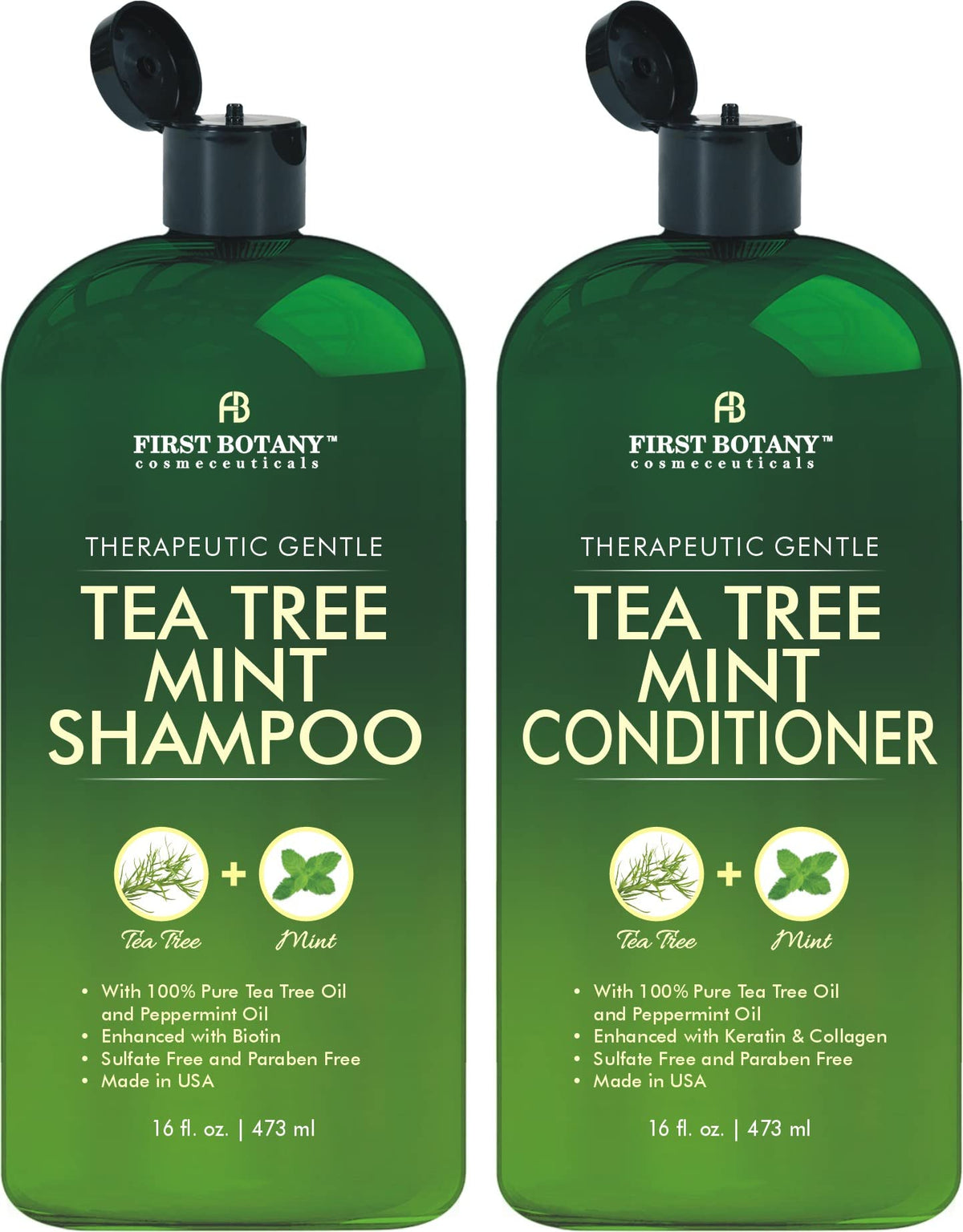 First Botany Tea Tree Mint Shampoo bottle with invigorating cleanse and scalp soothing.