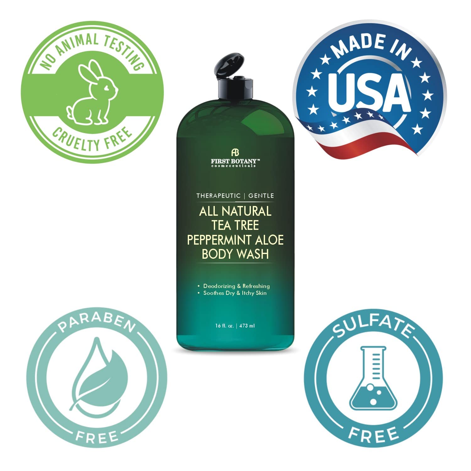 First Botany Tea Tree Mint shower gel closeup shows minty freshness for daily use