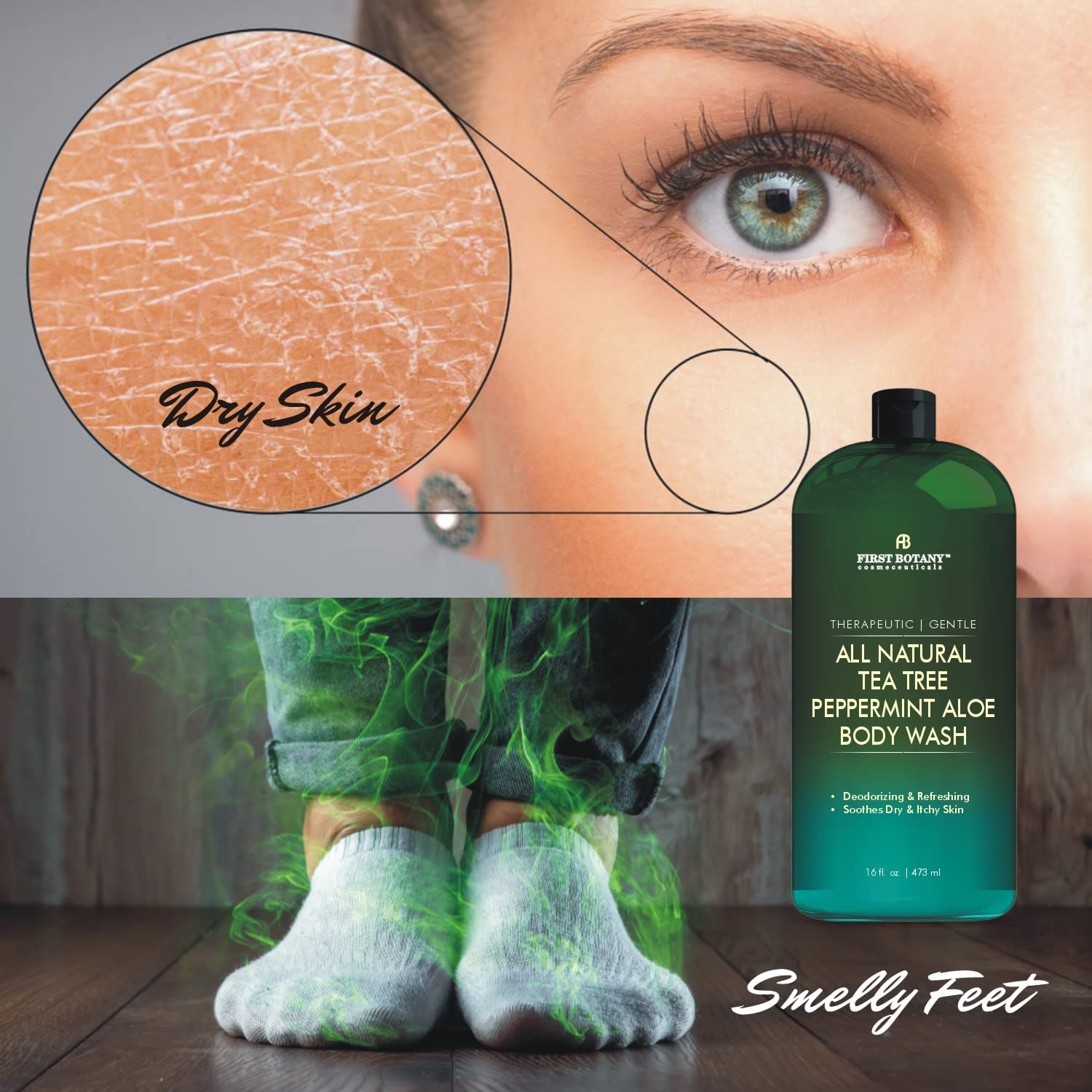 First Botany Tea Tree Mint shower gel offers a fresh scent and cooling effect