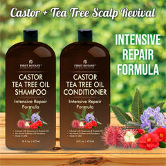 First Botany Tea Tree oil drops highlight a scalp-refreshing ritual.