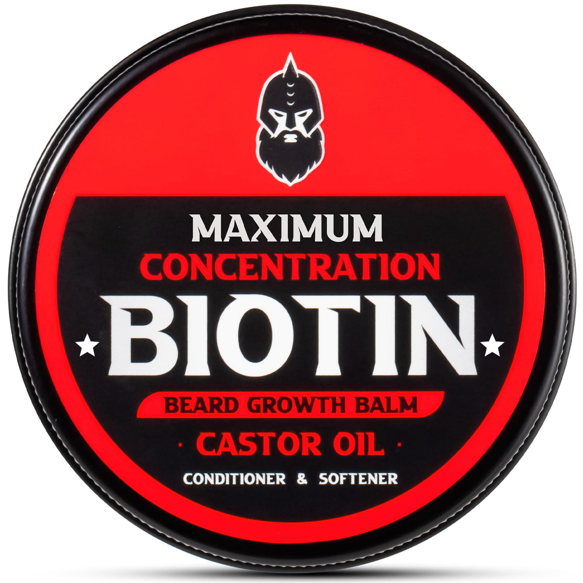 First Melody beard balm jar closeup with biotin for promoting beard growth.