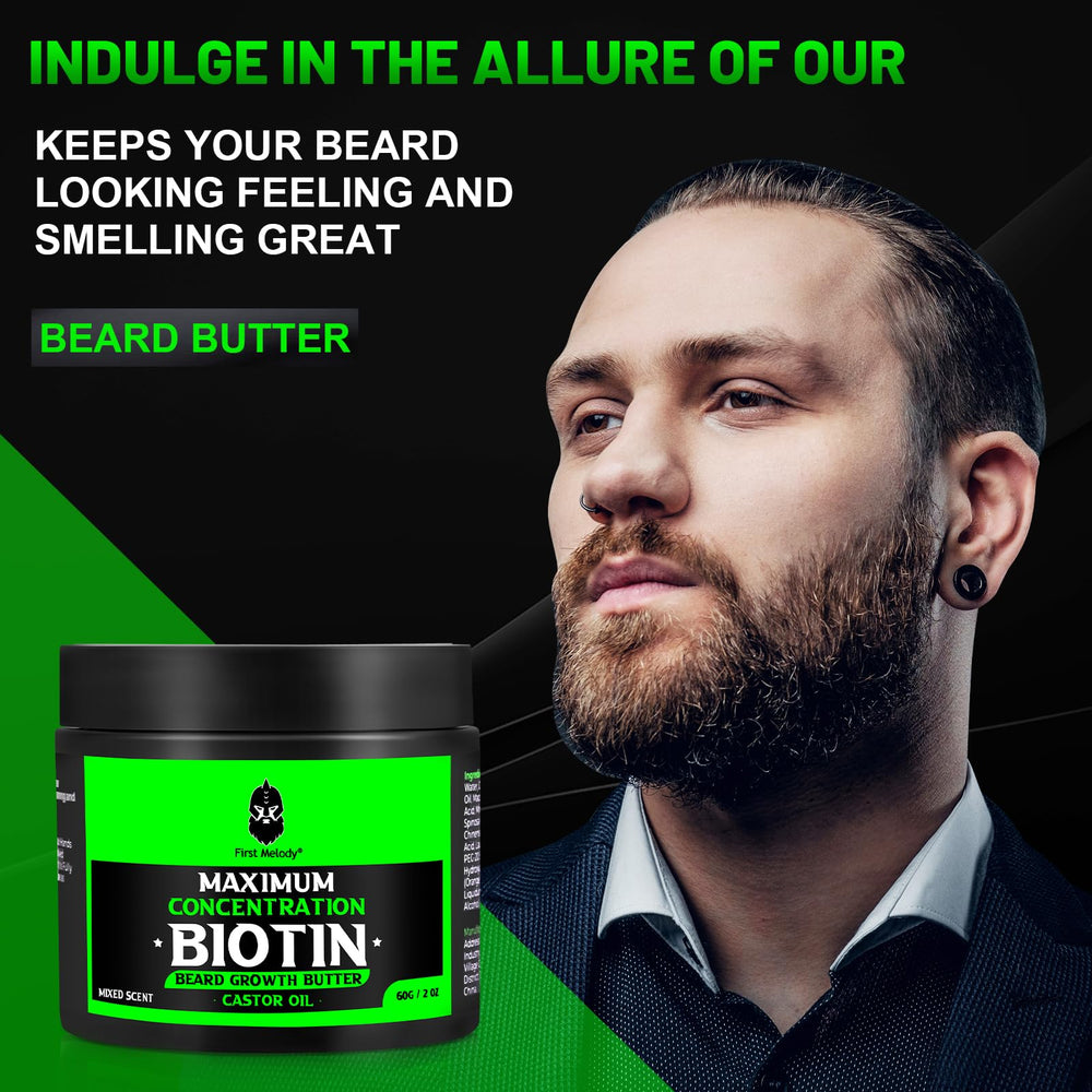 First Melody Beard Butter with jojoba oil and vitamin E nourishes skin and follicles