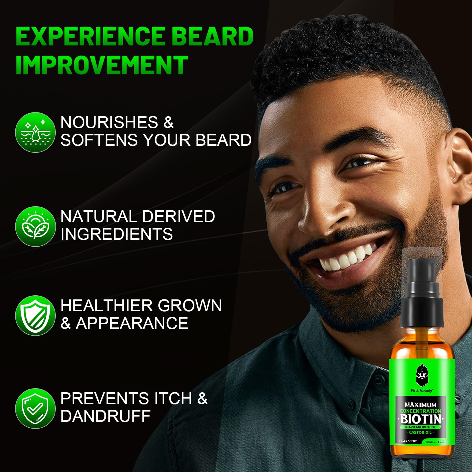First Melody Beard Oil application dropper in use for daily conditioning