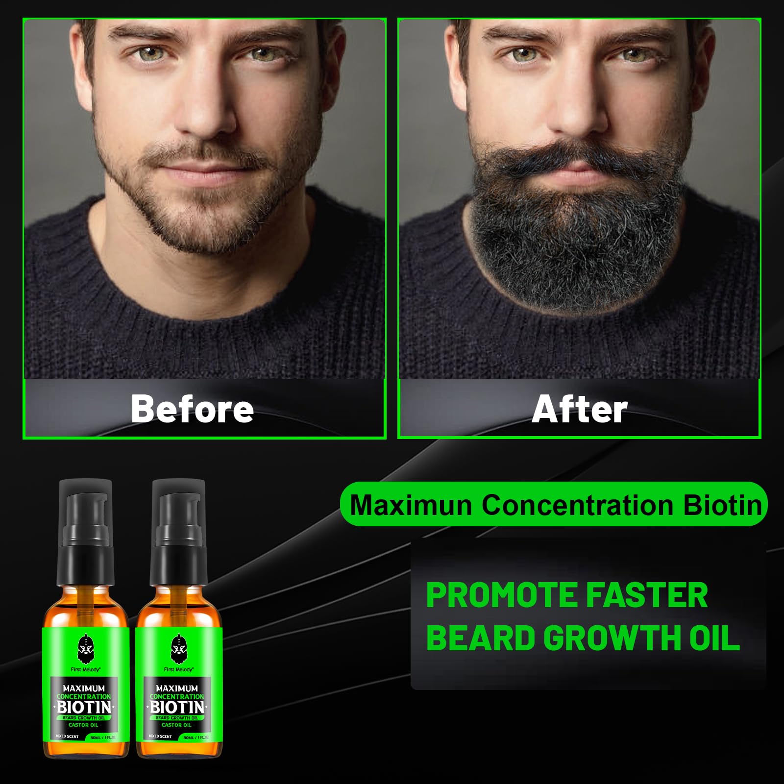 First Melody Beard Oil 2-pack bottle highlighting value and quick grooming refresh