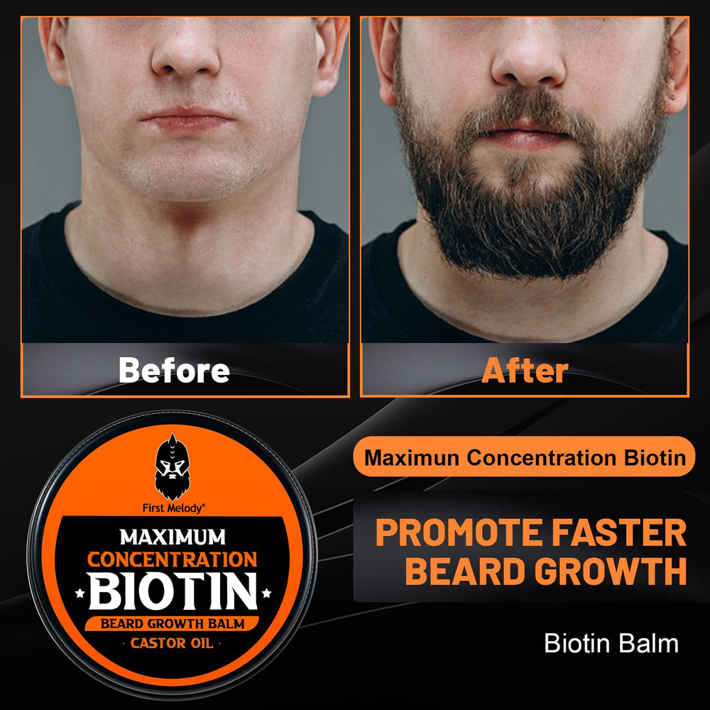 First Melody beard balm with biotin supports healthy-looking growth and conditioning.