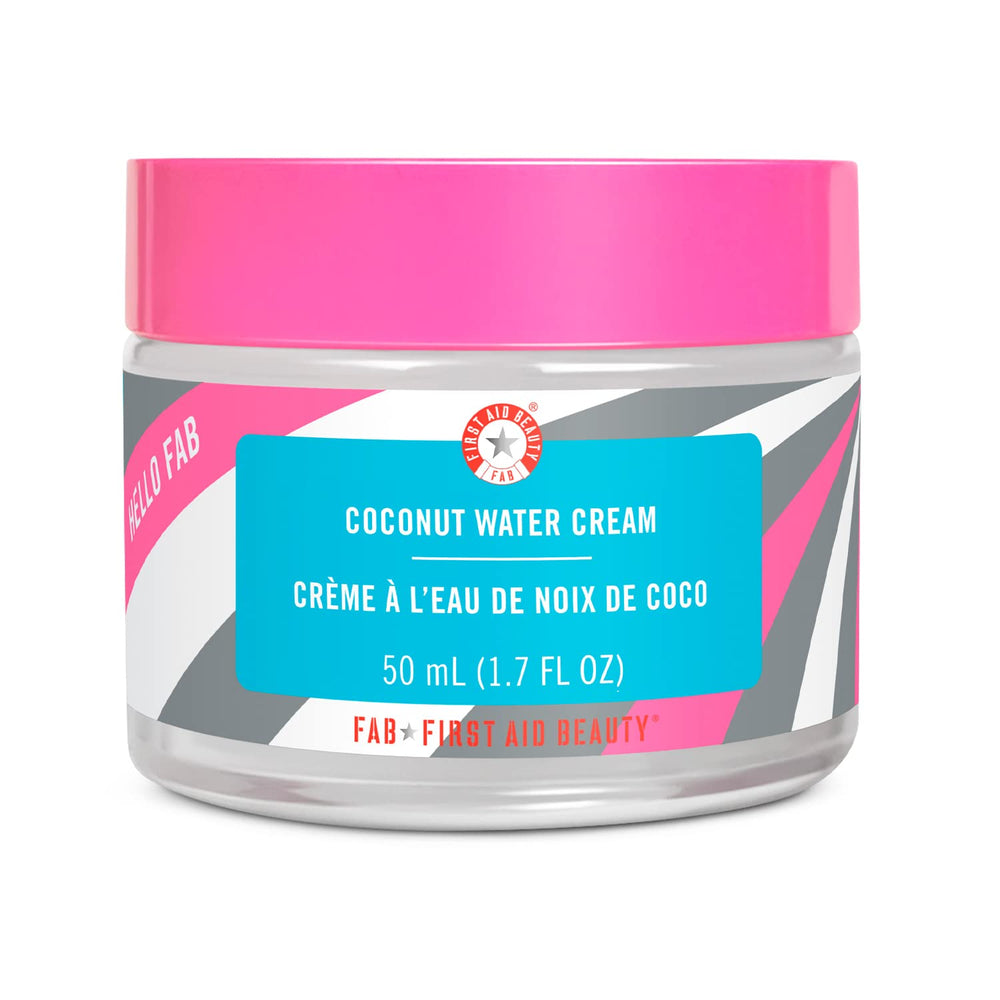 First Aid Beauty Coconut Water Cream packaging showing the jar for easy application