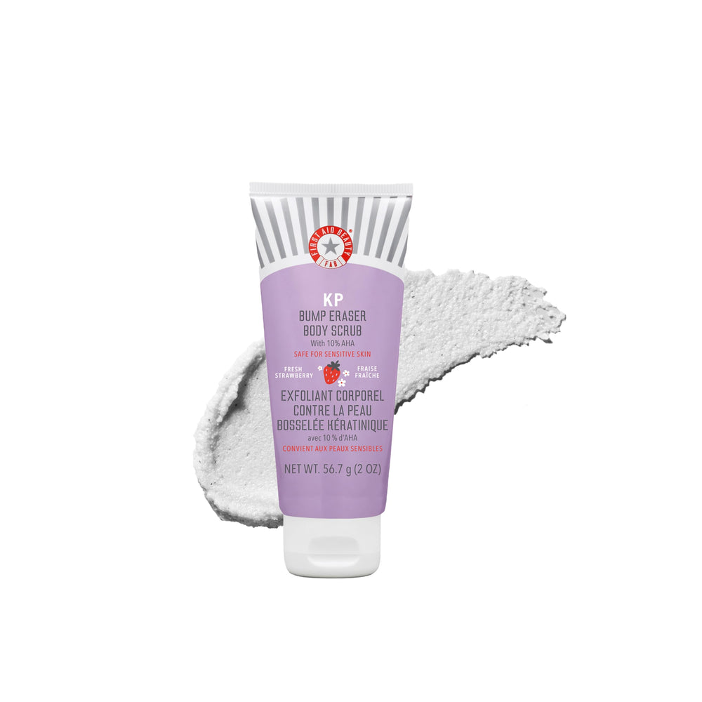 First Aid Beauty KP Bump Eraser bottle on sink for smoother skin