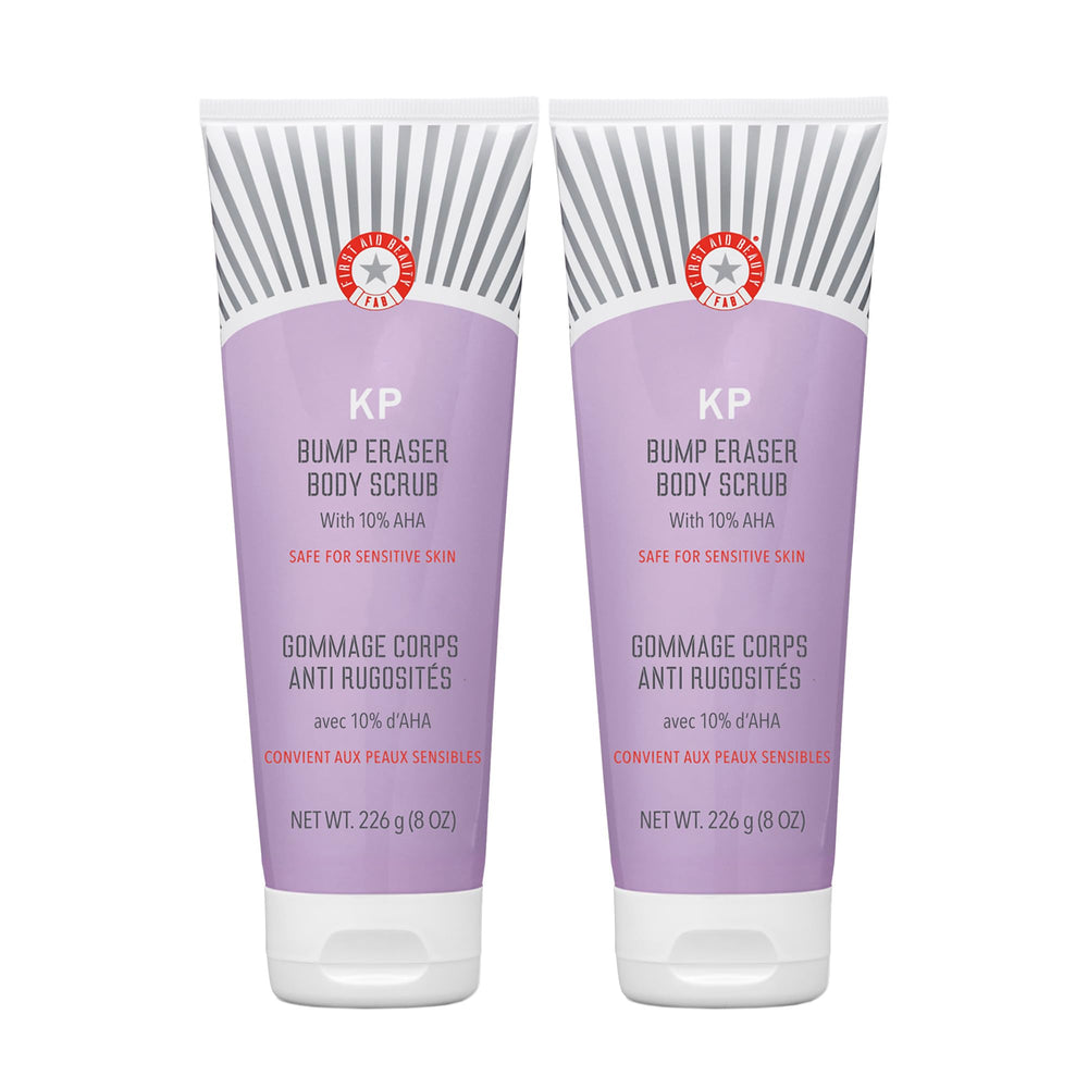 First Aid Beauty KP Bump Eraser jar closeup shows exfoliating texture for smoother skin