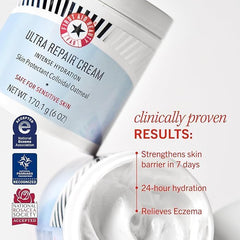 First Aid Beauty Ultra Repair Cream on forearm demonstrates skin barrier support through hydration.
