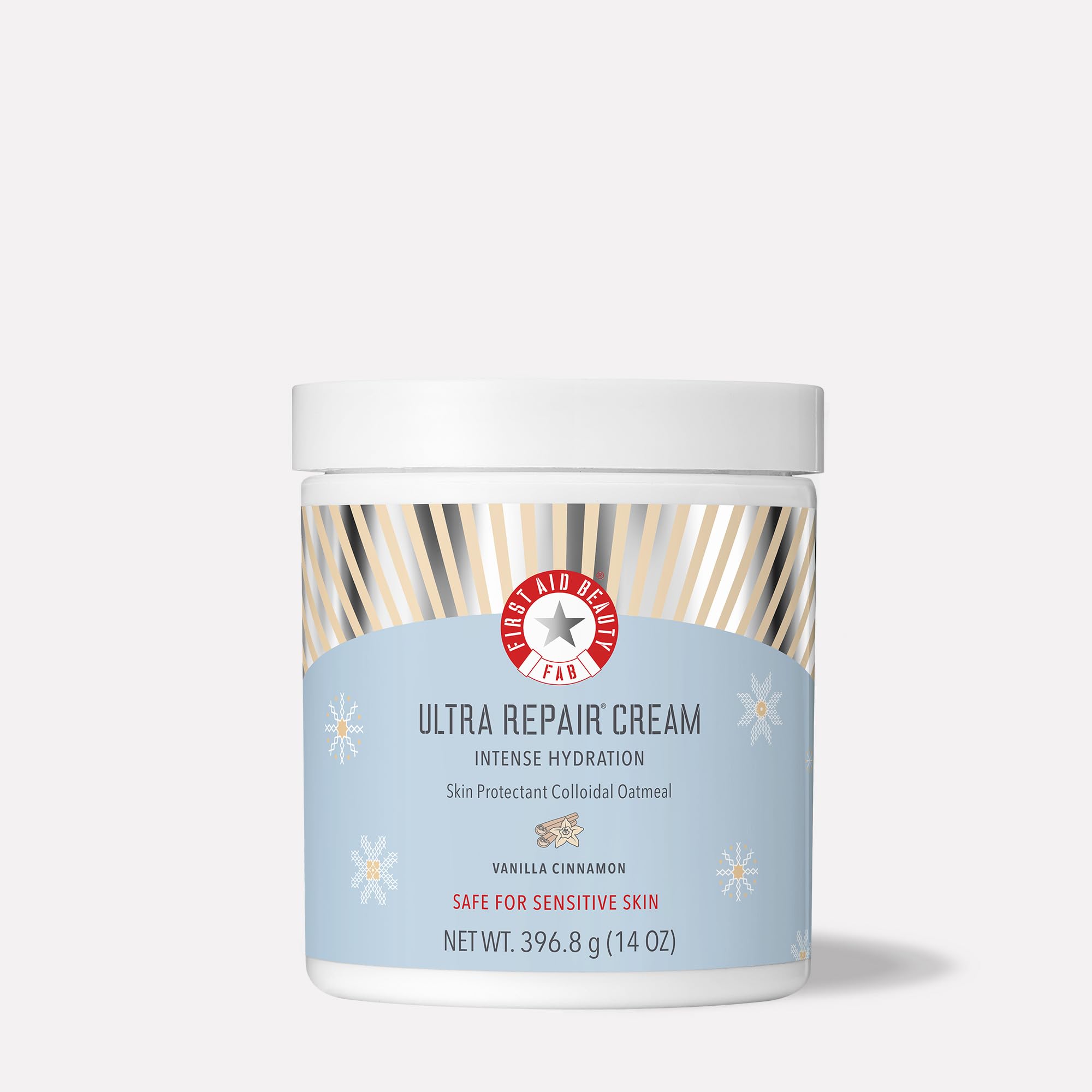 First Aid Beauty Ultra Repair Cream jar closeup showing whipped texture for deep hydration.