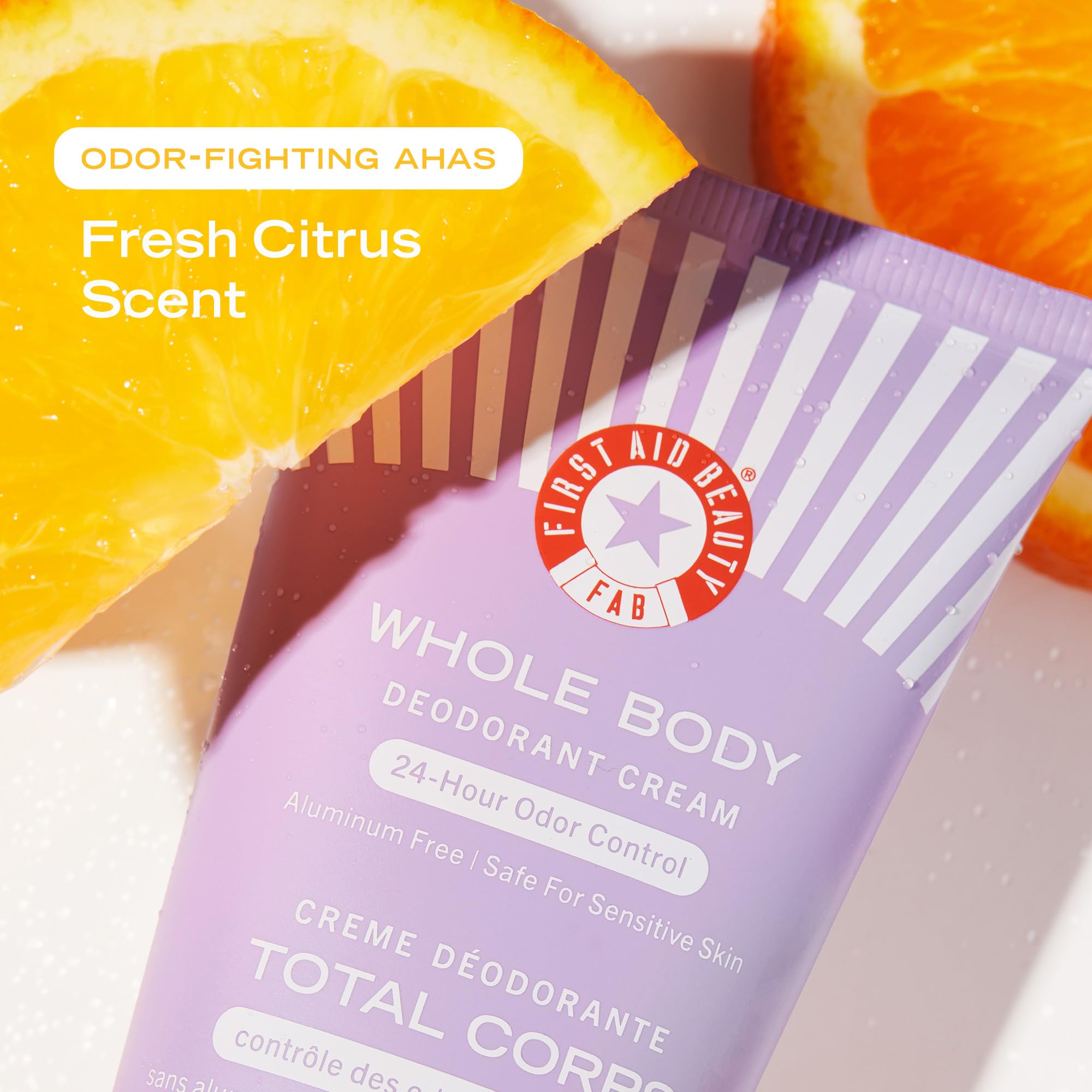 First Aid Beauty Whole Body Deodorant Cream texture highlights light, invisible finish.