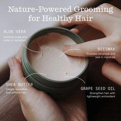 Firsthand pomade being applied to damp hair for easy distribution