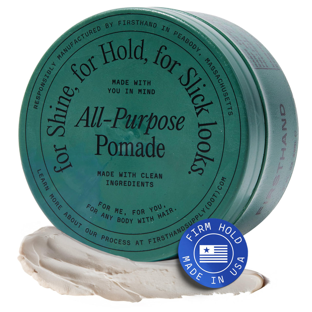 Firsthand pomade jar close-up showing smooth texture for flexible hold