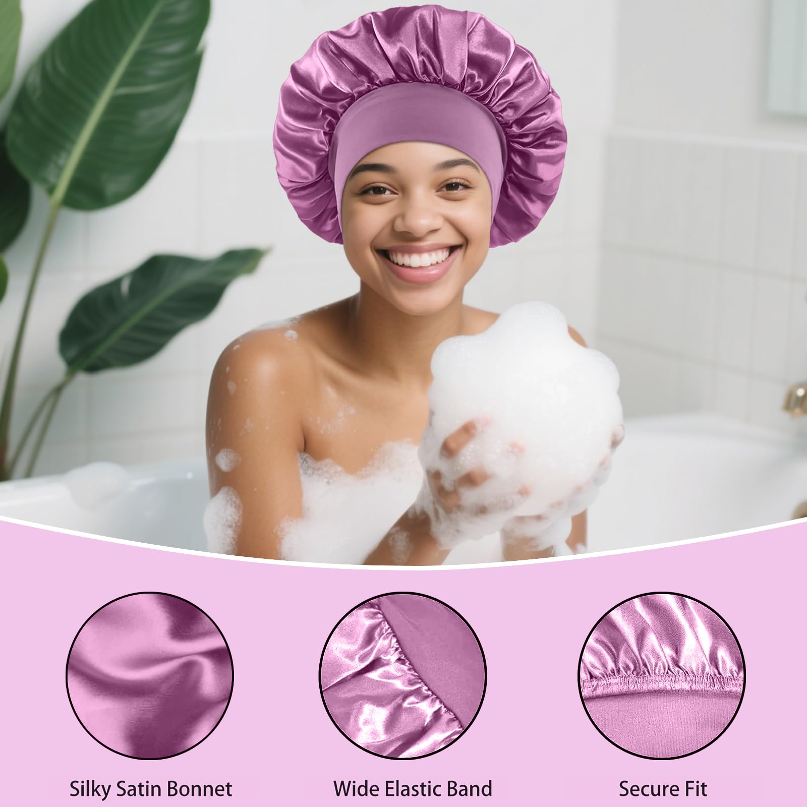 FIRSTPELLA satin bonnet doubles as a shower cap to protect hair from water.