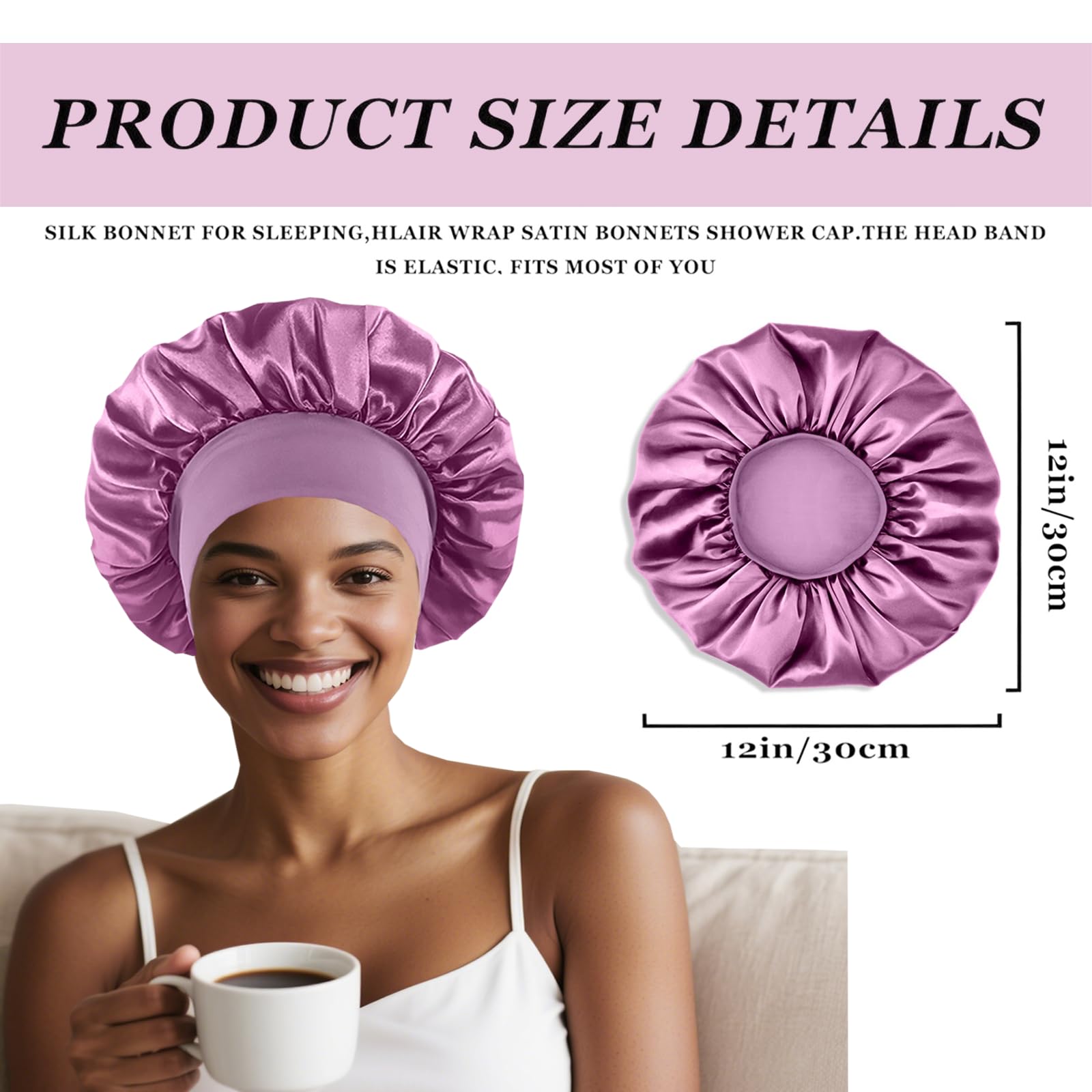 FIRSTPELLA silk satin bonnet in sapphire blue guards color while sleeping.