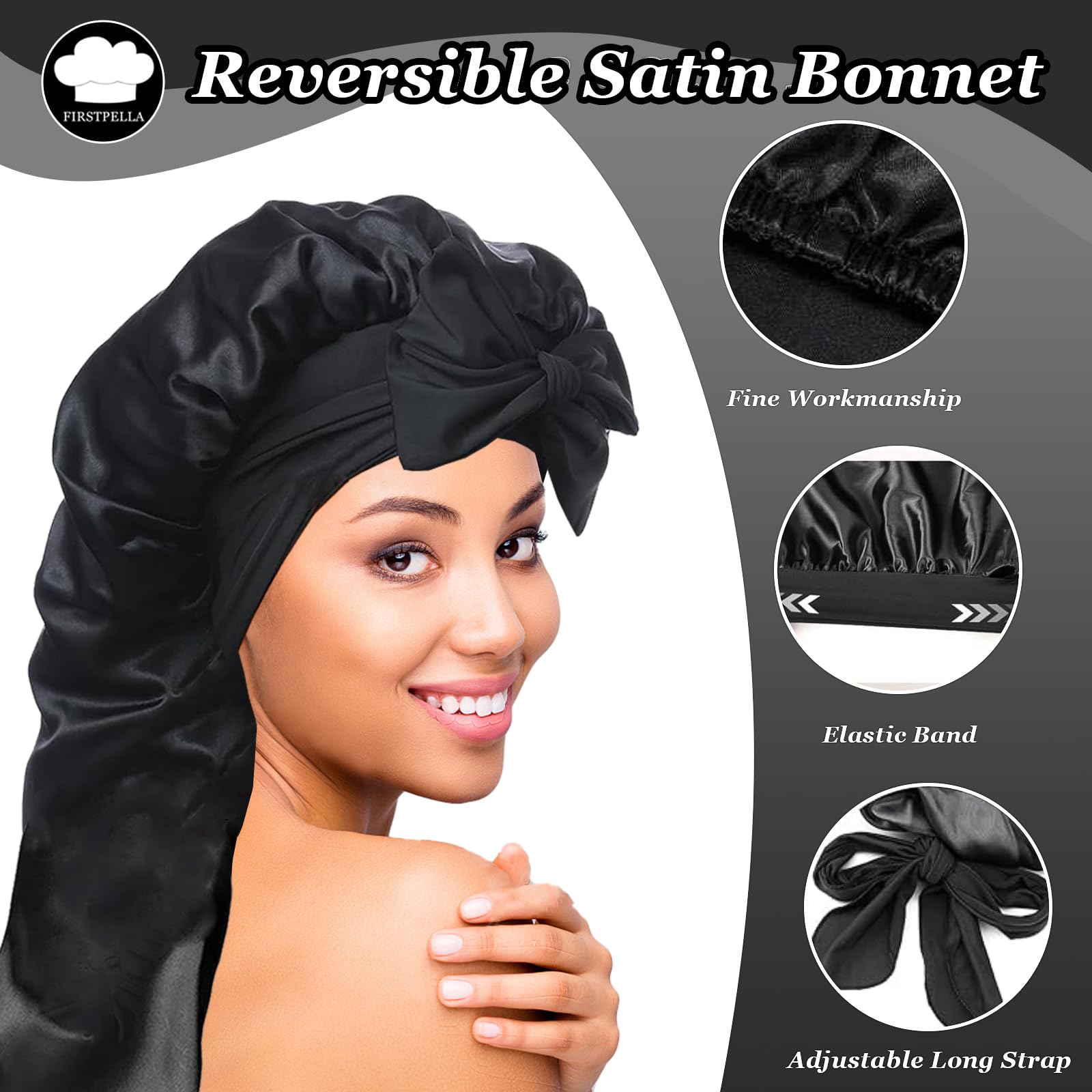 FIRSTPELLA silk satin bonnet with yellow scrunchies for easy styling