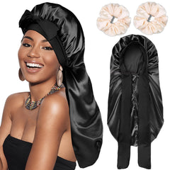 FIRSTPELLA silk satin hair bonnet on head protects curls overnight