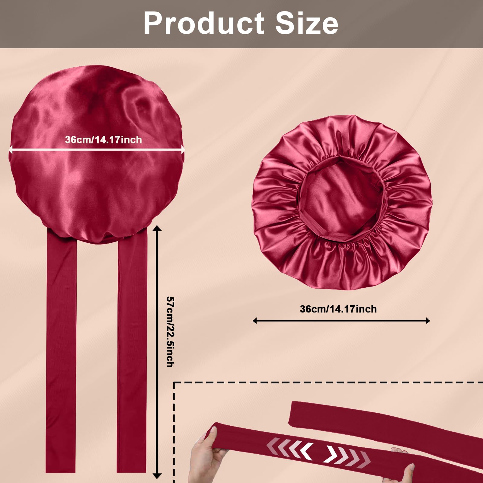 FIRSTPELLA two-tone black and wine red satin bonnets set complements loungewear.