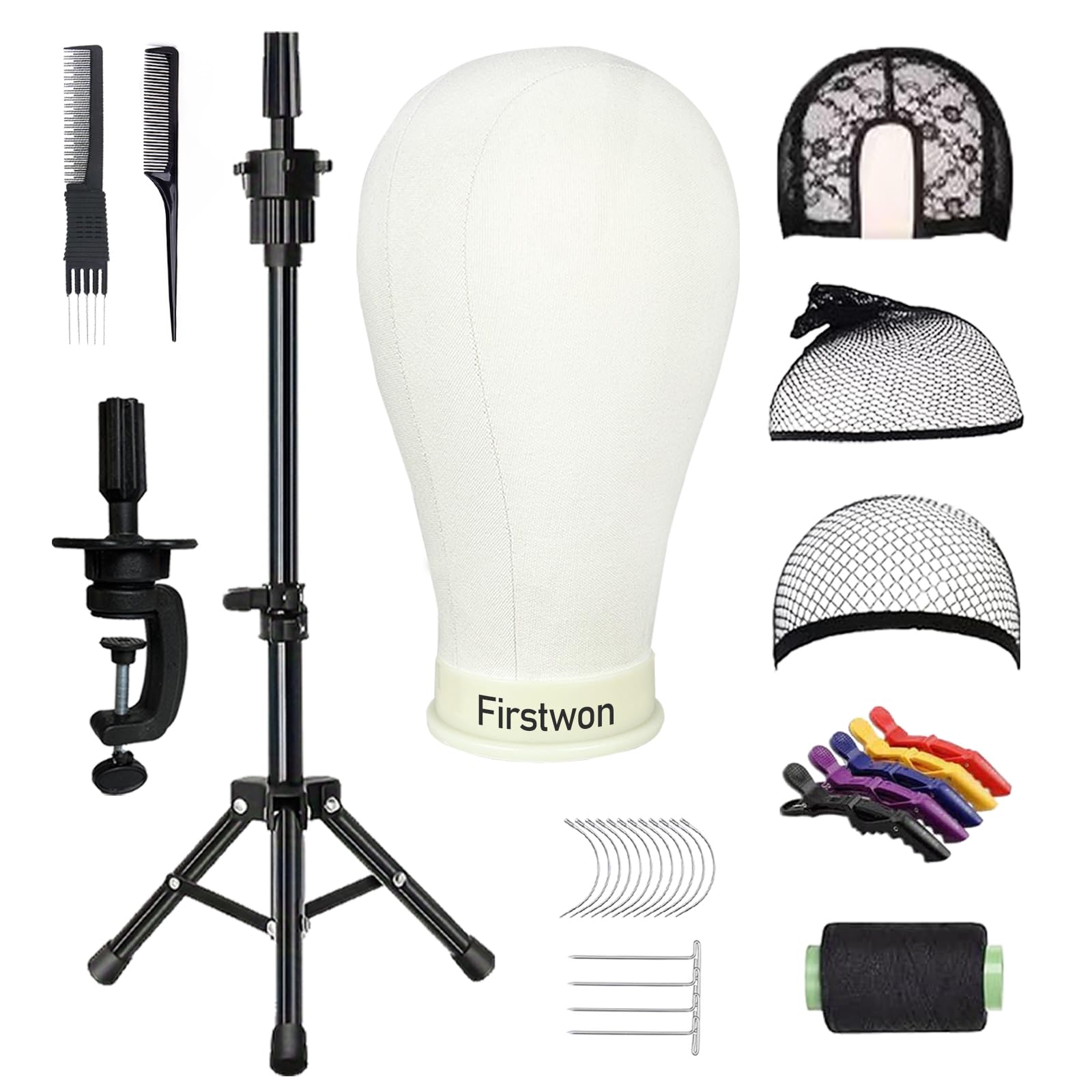 Firstwon 22-inch wig head shows canvas material for secure pinning and practice