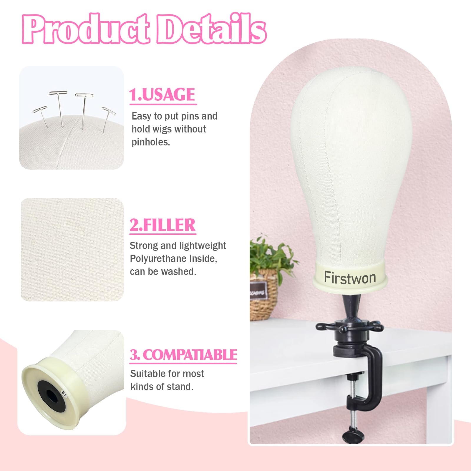 Firstwon adjustable wig head height enhances comfort during cutting, coloring, and styling practice